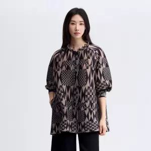 백화점 플리츠미 프린트 프릴 카라 벌룬 플리츠 자켓 PPJKF025003