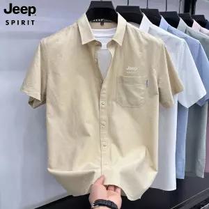 JEEP SPIRIT 남성 반팔 셔츠 여름 기본 무지 캐주얼 데일리 남방
