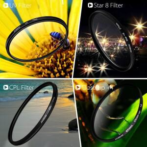 Andoer 58mm UVCPL클로즈업4 스타 8포인트 필터 원형 키트 편광 매크로 클로즈업
