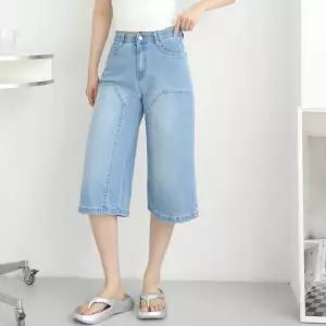 여성 스판 덧방 버뮤다 6부 데님 청반바지 빅사이즈