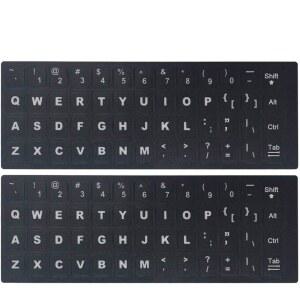 2PCS 범용 영어 키보드 스티커 노트북 및 데스크톱용 검은색 배경에 흰색 글꼴이 있는 매트 교체 알파벳 스티커