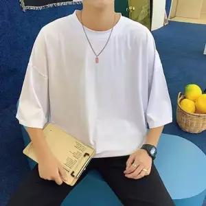 [셀러에이드]라운드넥 무지 7부 반팔티셔츠 오버핏 칠부티 남성 데일리 이너티