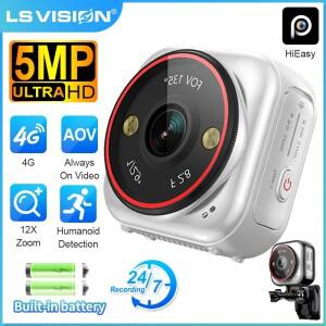 LS VISION 5MP 4G SIM 포켓 미니 AOV 카메라 보안 12배 줌 감시 카메라 실외/가정용 휴대용 액션 배터리 캠