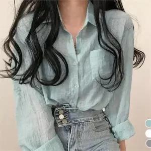 긴 팔 셔츠 루즈핏 베이직 블라우스 여성 여름 셔츠 린넨