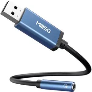 헤드폰 스피커 PS4 PC 노트북 데스크탑용 MillSO USB-3.5mm 오디오 잭 어댑터 사파이어 블루 TRRS USB-AUX