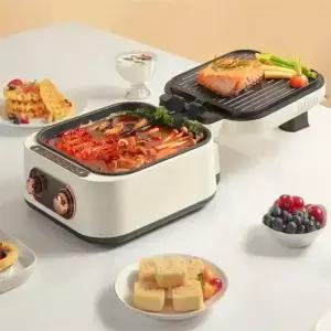 2 in 1 전기 핫팟 바베큐 그릴 1800W 다기능 휴대용 가정용 접이식 논스틱 분리형 냄비 무연 팬