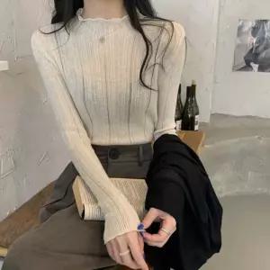 스루 세미 터틀넥 골지 니트 NM-0101여성모임룩 데이트코디 가을패션여자 겨울 데일리 반폴라 긴팔 슬림핏