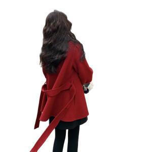 엘럽 여성 레드 모직 코트 도톰 하프 폭스 라이크 넥 스트링클 원템
