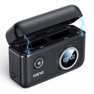llano GoPro Hero 12 /11 /10 팩, 듀얼 보관 /9용 실시간 케이스 충전기 18W 엔듀로 및 디스플레이, 블랙 고속 전원 배터리 포함,