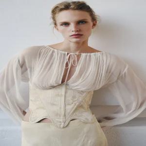 ZARA 자카드 콤비 코르셋 블라우스 - 프린트 5344/709/020