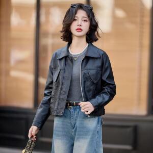 여성 고급 하이닝 리얼 가죽 라이더 숄 칼라 코트 캐주얼 상의