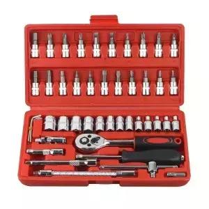 46pcs 자동차 수리 도구 키트 래칫 토크 렌치 스패너 스크루 드라이버 소켓 세트 콤보 자전거 Mech