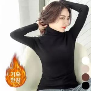 친절한탄씨 여자 겨울 기모 목폴라 터틀넥 보온 티셔츠 겨울 이너 여성반폴라니트 반목니트티
