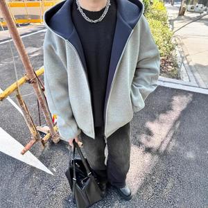 남성 이중 집업 카디건 봄가을 오버핏 빳빳한 후드