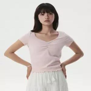 후아유 WHOAU Shirring V-neck T-shirt WHRAG292F