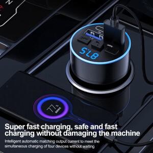 차량용 FM 트랜스미터 핸즈프리 AUX 라디오 변조기 MP3 플레이어, 전압 표시, 66W 듀얼 PD 타입-C USB 초