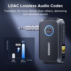 UGREEN 블루투스 6.0 5.4 무선 3.5mm AUX 잭 자동차 스피커 오디오 음악용