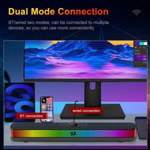 REDRAGON NEO GS515 RGB 데스크탑 사운드바 2.0 채널 스테레오 컴퓨터 USB 스피커는 PC용 Bluetooth 무선