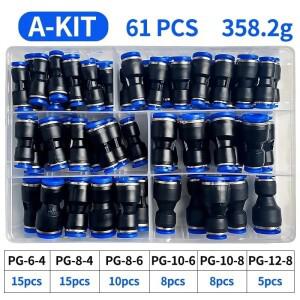 박스형 PG 공압 커넥터 공기 파이프, PG8-6 PG10-8 PG6-4 4mm, 10mm, 61PCs
