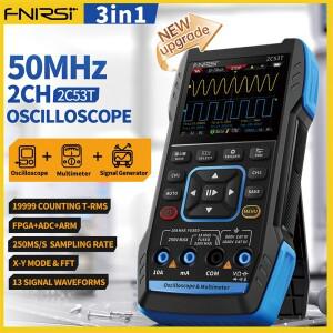 FNIRSI 2C53T 디지털 오실로스코프 멀티미터 신호 발생기 3 IN 1 듀얼 채널 50MHz 샘플링 속도 20000 True