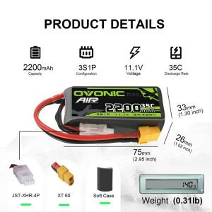 새로운 OVONIC 2200mAh 35C 11.1V 리포 배터리 XT60 플러그 포함 RC 헬리콥터 쿼드콥터 FPV 레이싱 드론