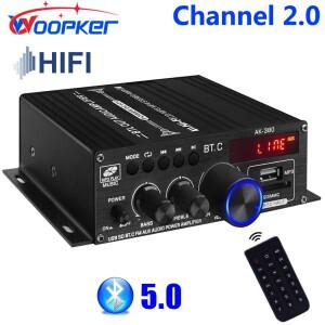 Woopker 사운드 앰프 채널 2.0 HIFI Bluetooth Amp 홈 디지털 오디오 12V3A AK380 for Car Bass Trebl