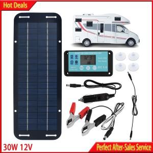 휴대용 단결정 태양열 배터리 충전기, 전지 패널 키트, 12V, 30W, IP65 방수