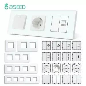 BSEED 기계식 버튼 스위치 TV ST CAT5 RJ45 플러그 유형-c USB EU 프랑스어 전원 소켓 DIY 기능 부품 무료