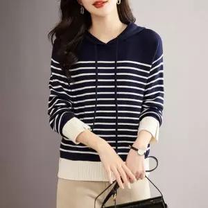 친절한탄씨 심플 여성 스트라이프 패턴 데일리 후드 니트 후드티 크롭후드 후드가디건 후드탑