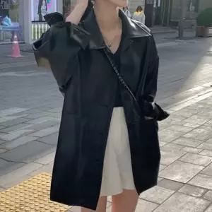 친절한탄씨 여성 오버핏 하프 레더 롱자켓 1P 봄가을 패션 아우터 오버핏자켓 하프롱자켓