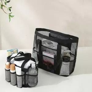 NEW 목욕가방 물놀이 수영 시장 그물망사 비치백비치 검정 블랙 메쉬 오픈형 숄더백 포켓망 많은백 빅사이
