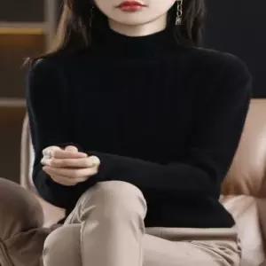 친절한탄씨 여성 가을 겨울 꽈배기 패턴 반폴라 니트 티셔츠 반목 무지티셔츠 슬림티셔츠 스판티셔츠