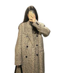 헤링본코트 롱코트 여성 헤링본 루즈핏 겨울 더블