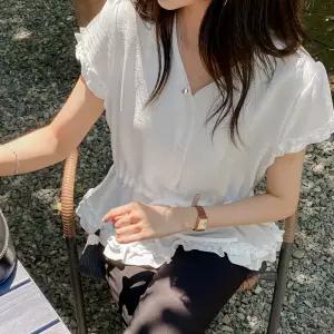 [러블리/핏보장] 캡소매 페플럼셔링 러플 블라우스