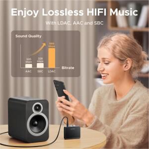AUX Bluetooth 수신기 LDAC AAC Hi-Fi 3.5mm 잭 2RCA 오디오 6.0 어댑터 15h 자동차 스피커 PC 용