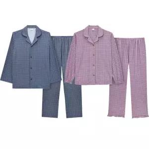[TRY]남자 여성 겨울잠옷 피치기모 긴팔 체크 카라 파자마 커플 세트 부모님 선물