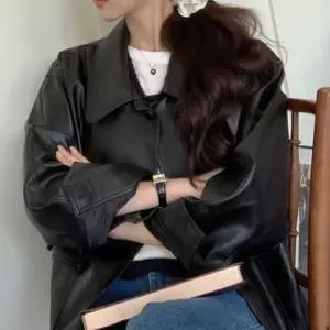 가죽재킷 레더점퍼 바이크 오버핏 카라넥 루즈 여성라이더자켓 SWD4762B