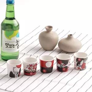오광 소주잔 일본사케잔 도자기 술잔 세트