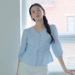 [백화점 홈쇼핑 정품] 로엠 7부 소매 브이넥 블라우스 RMBLG37R12