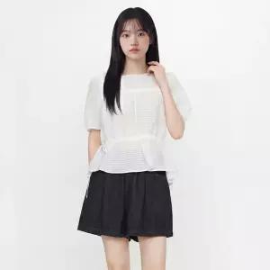 라운드넥 스트링 셔링 블라우스 AS2WB462