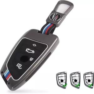 Xotic 기술 3색 스트라이프 건메탈 그레이 키포브 커버 쉘 케이스 키체인 포함 BMW X3 X5 3 4 5 6 7 GT