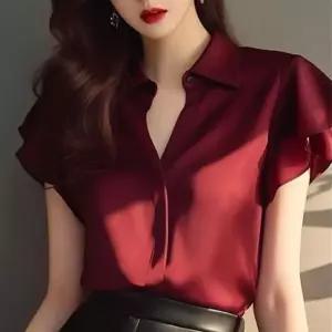 해피유통 여성 신상 레드 오피스 반팔셔츠 jhz