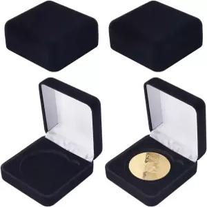 핑거인스파이어 40mm 블랙벨벳 챌린지 동전 보관 선물 상자 2.67x2.58x1.4 사각 배지 증정 디스플레이 단일