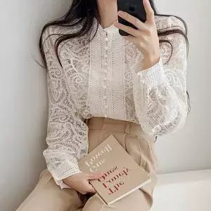 요시아나 [당일발송] 클래식한 오르델 차이나 콩단추 레이스 블라우스 2컬러