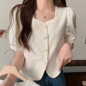 유니온 여름 퍼프소매 심플 반팔 블라우스