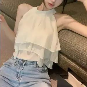 여성 여름 홀터넥 블라우스 박시 민소매 레이어드 쇼트 패션 톱
