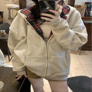 호크아이 여성 춘추 면 체크 카디건 집업 시크 오피스룩 상의 후드티