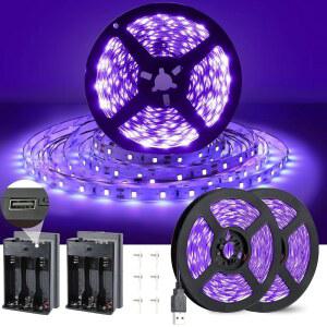 NEWREACH 16.4피트 USB 블랙 라이트 스트립 배터리 박스 글로우 인 더 다크를 위한 5V LED 300LED 할로윈 생일 파티 형광 포스터 페인팅용 385-400NM 2PCS X 8.2피트