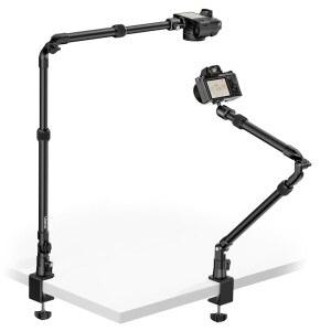 울란지 ZJ02 카메라 데스크 마운트 오버헤드 매직 암 98CM / 38.6인치 알루미늄 조절 관절 1/4인치 볼 헤드 카메라용 DSLR 조명 라이브 스트리밍 /사진 비디오 촬영