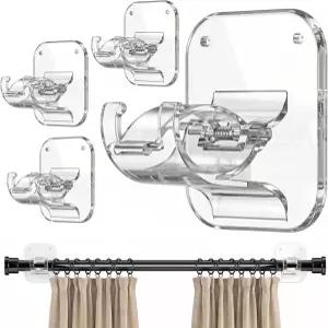 JHCJHC 무드릴 커튼봉 브래킷 - 20LB 4팩 자체 접착 홀더 필 앤 스틱 월 후크 아파트 주방 욕실 기숙사